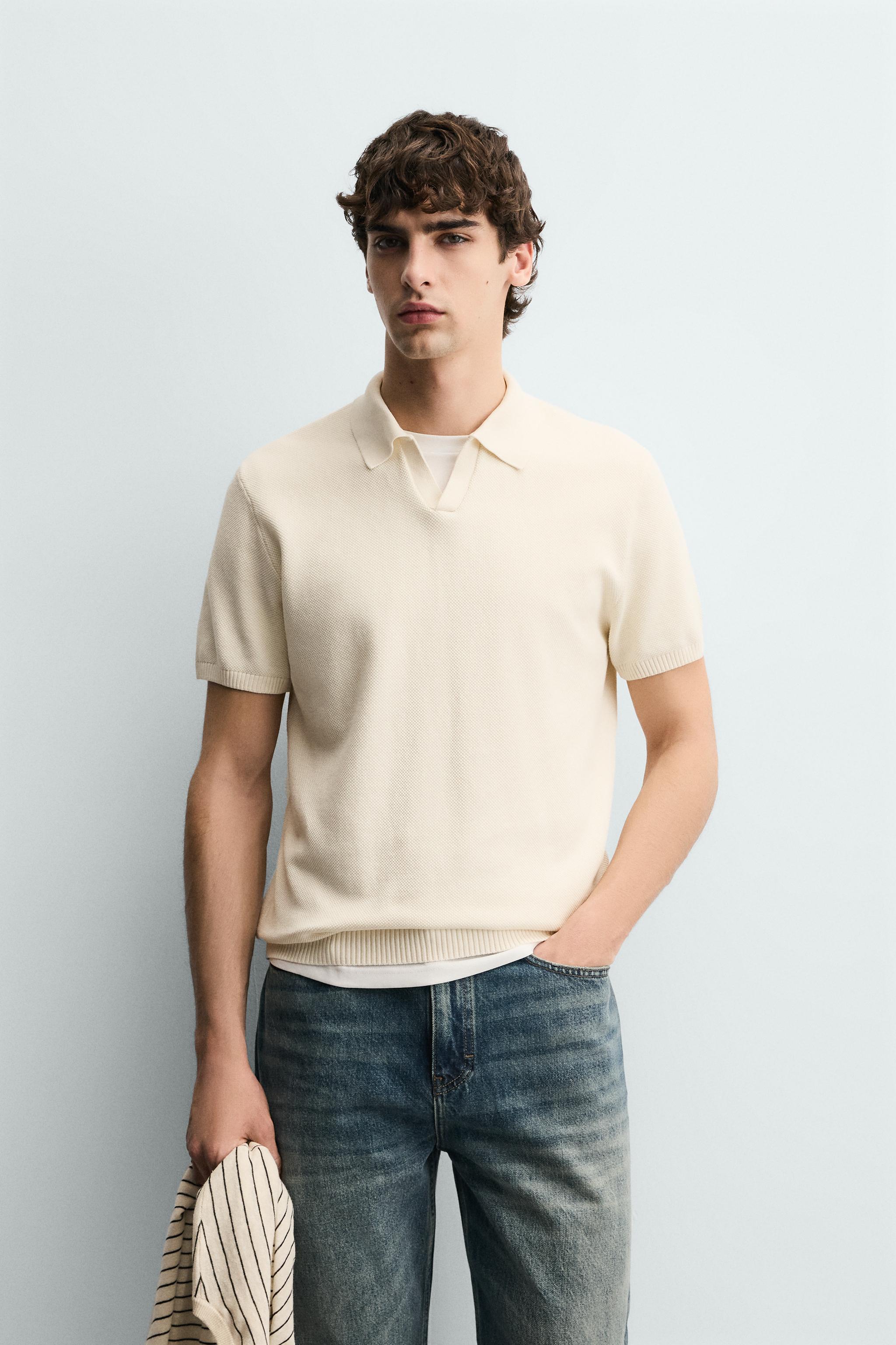 Zara DOKULU REGULAR FIT ÖRGÜ POLO T-SHIRT görsel 2