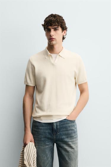 TEXTURED KNIT POLO SHIRT - Oyster-white by Zara