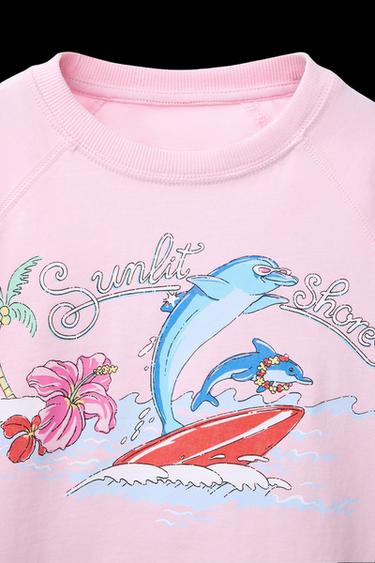 T-SHIRT MIT RAGLANÄRMELN UND PRINT - Rosa von Zara