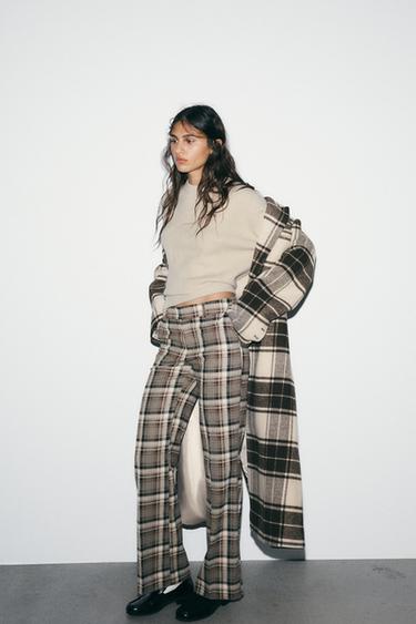 CHECKED TROUSERS - Khaki by Zara
