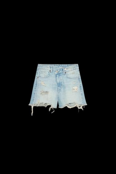 BERMUDA DENIM TRF MOM FIT CINTURA CRUZADA TIRO ALTO - Celeste de Zara - Imagen 0