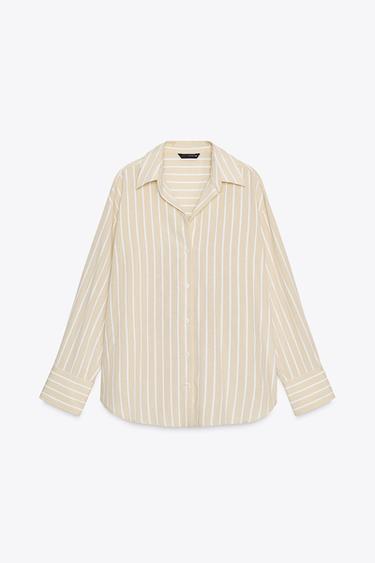 CAMISA OXFORD RAYAS HILO METALIZADO - Beige de Zara