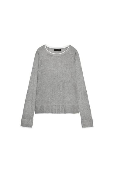 PULL EN MAILLE DOUBLE - Gris chiné de Zara
