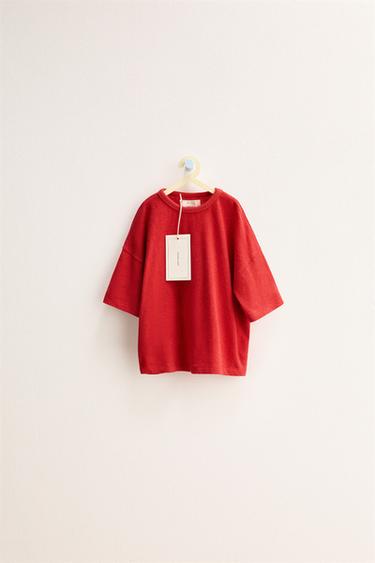 ZARA TIMELESS - PLAIN COTTON LINEN T-SHIRT - Red by Zara