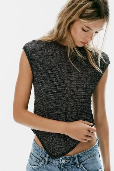 ASYMMETRIC KNIT TOP - Matte silver by Zara