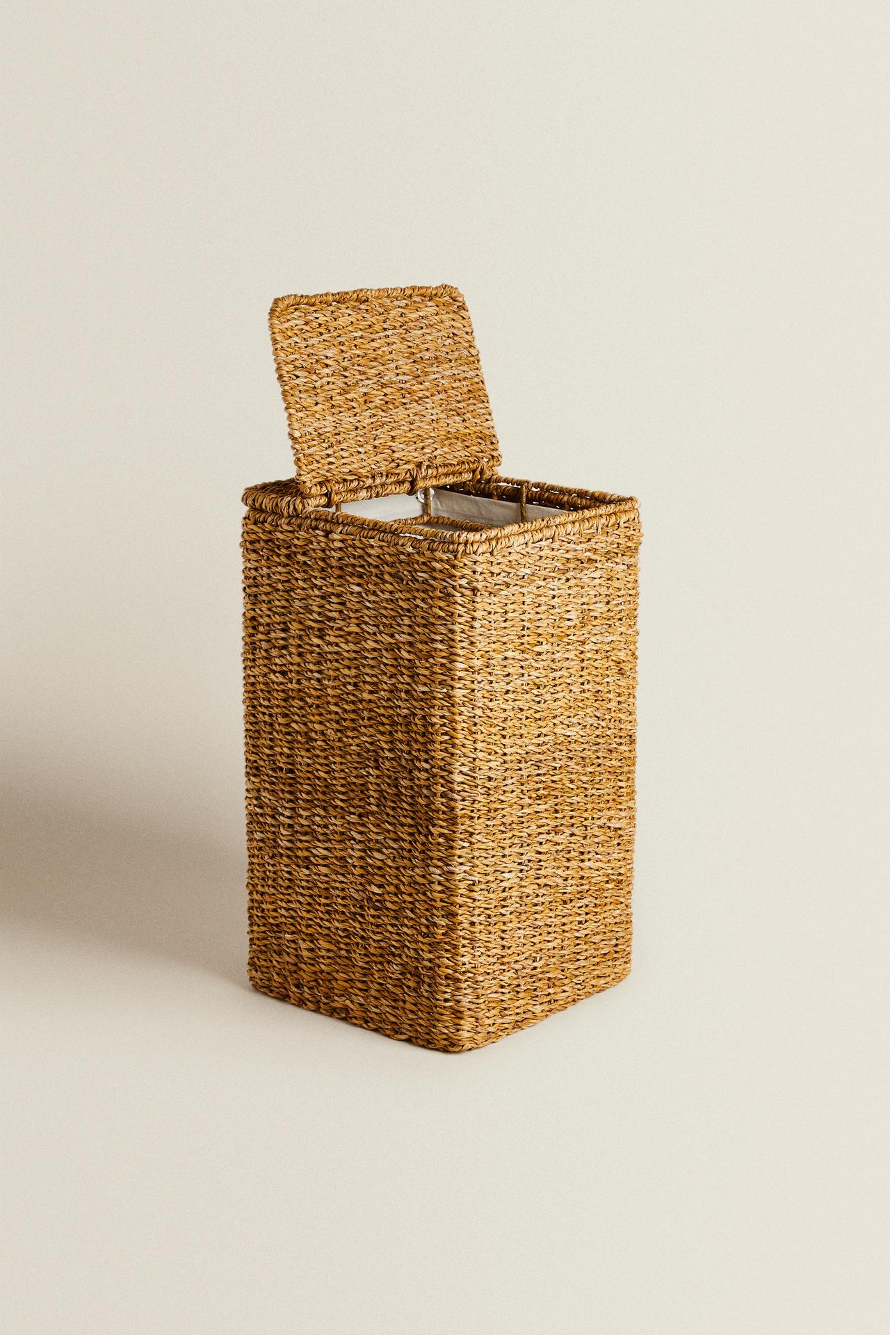 BRAIDED LAUNDRY HAMPER — Light beige