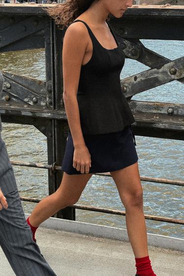 Zara ZIPPER PEPLUM TOP - Black