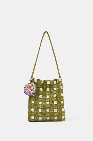 FANTASY BEADED MINI BUCKET BAG - Green by Zara
