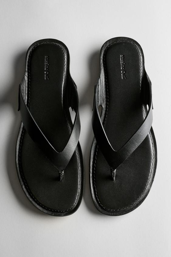Zara Flat leather sandals - Black - Image 0