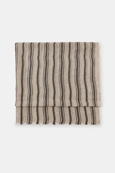 Zara 100% LINEN STRIPED SCARF - Beige