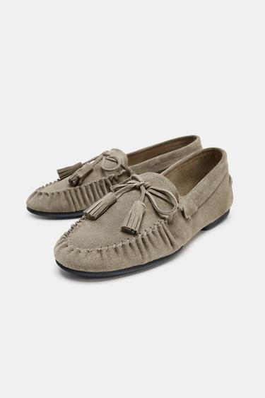 SPLIT SUEDE LOAFERS WITH TASSELS - Grey by Zara - Image 2