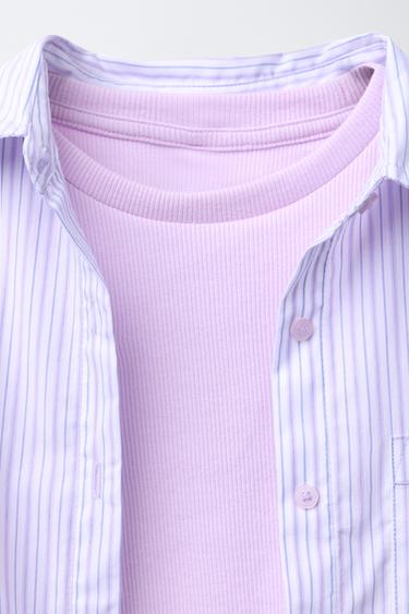 PACK CHEMISE OXFORD RAYÉE AVEC T-SHIRT EN RÉSILLE - Mauve de Zara - Image 4