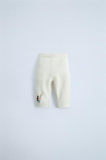 EMBROIDERED FLORAL KNIT LEGGINGS - Ecru by Zara