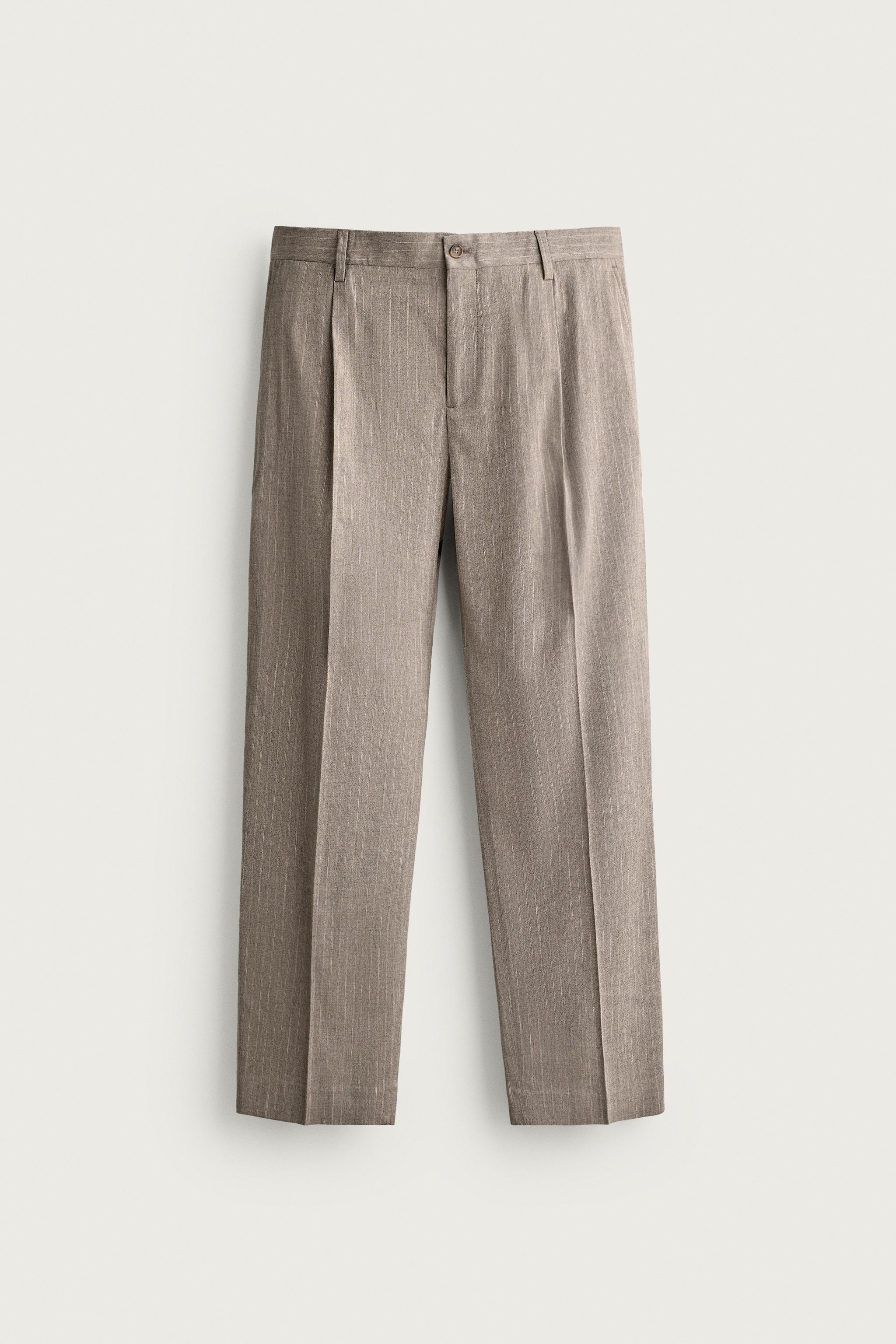 REGULAR FIT PINSTRIPE SUIT TROUSERS — taupe brown