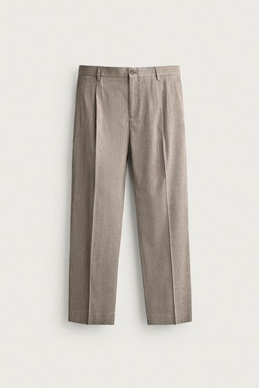 REGULAR FIT PINSTRIPE SUIT TROUSERS - camel by Zara