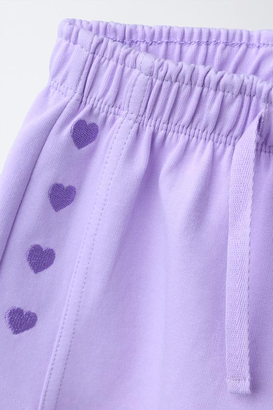 SHORT EN MOLLETON INTERLOCK CŒURS BRODÉS - Mauve de Zara - Image 2