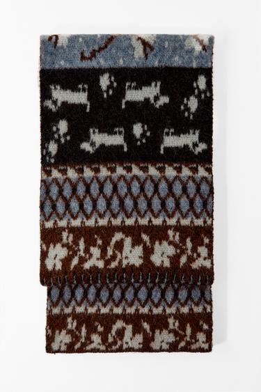 Zara ŠTAMPANI PLETENI ŠAL – Plava