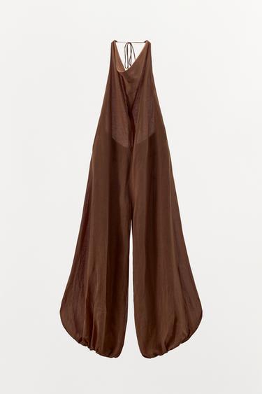 FLOWING HALTER NECK JUMPSUIT - Brown by Zara - Image 0