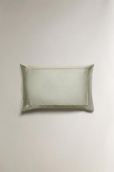 SATEEN PILLOWCASE WITH DECORATIVE EMBROIDERY - Green by Zara - Image 1