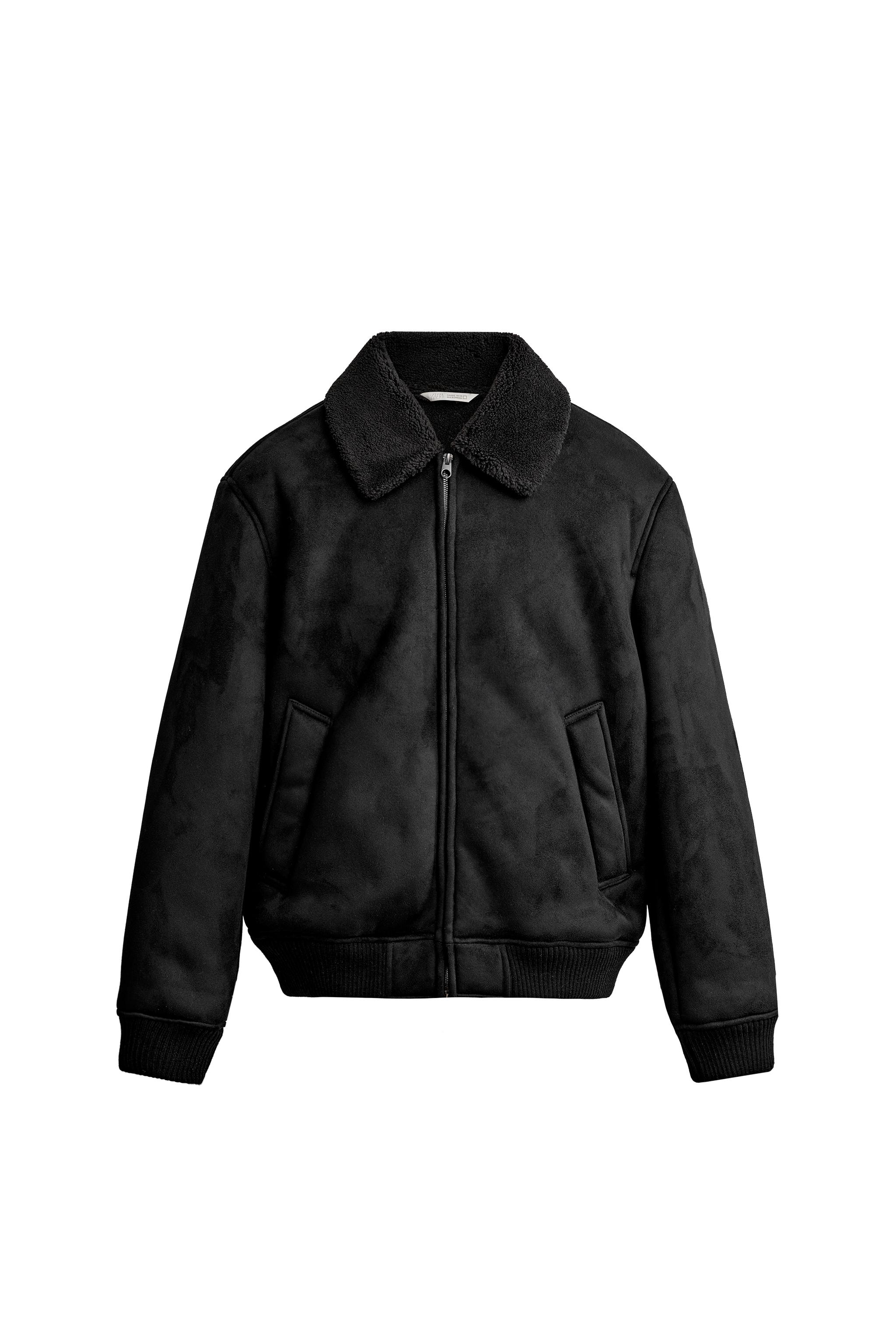 CONTRAST FAUX-SHEARLING FAUX LEATHER-EFFECT JACKET - Black | ZARA