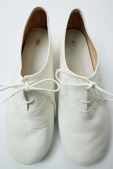 Zara LEATHER LACE-UP LOAFERS - Off White