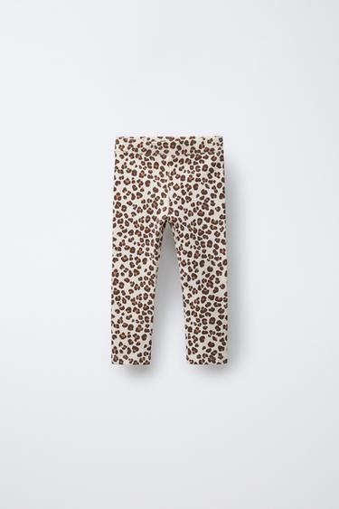 Zara RIBBED PRINTED LEGGINGS - taupe brown
