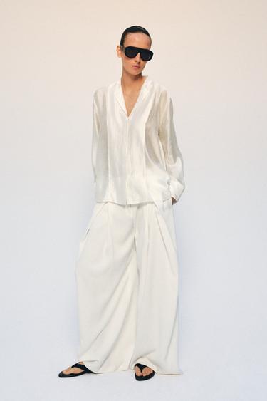 Zara LEPRŠAVA KOŠULJA ZW COLLECTION – prljavobela