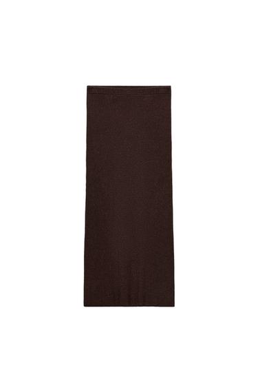 SAIA MIDI DE TRICÔ CANELADO COM FIO METALIZADO - Marrom da Zara