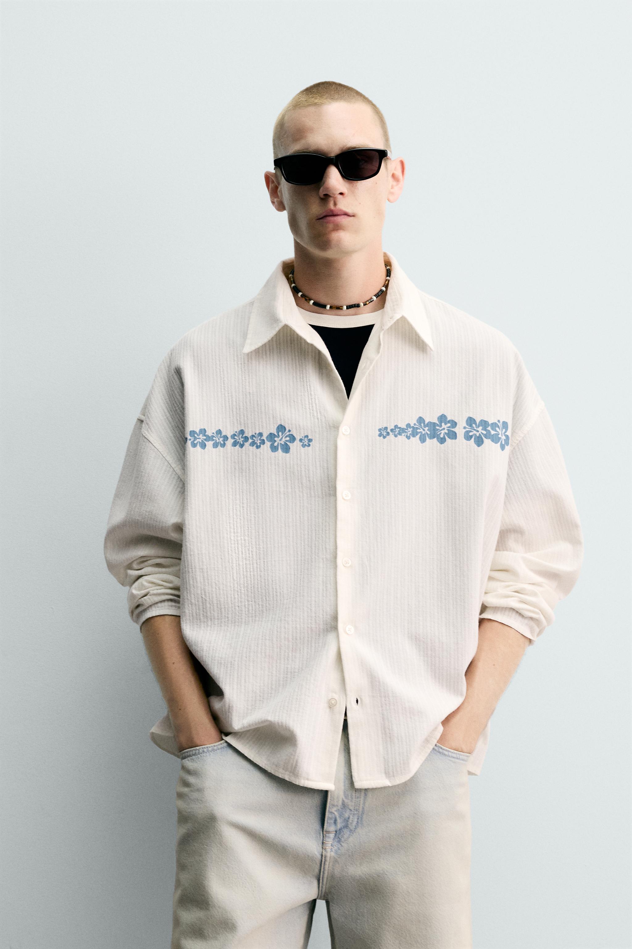 FLORAL PRINT RELAXED FIT SHIRT — White