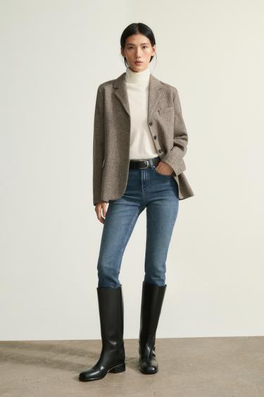 Flat leather boots with side buckle — Black 1