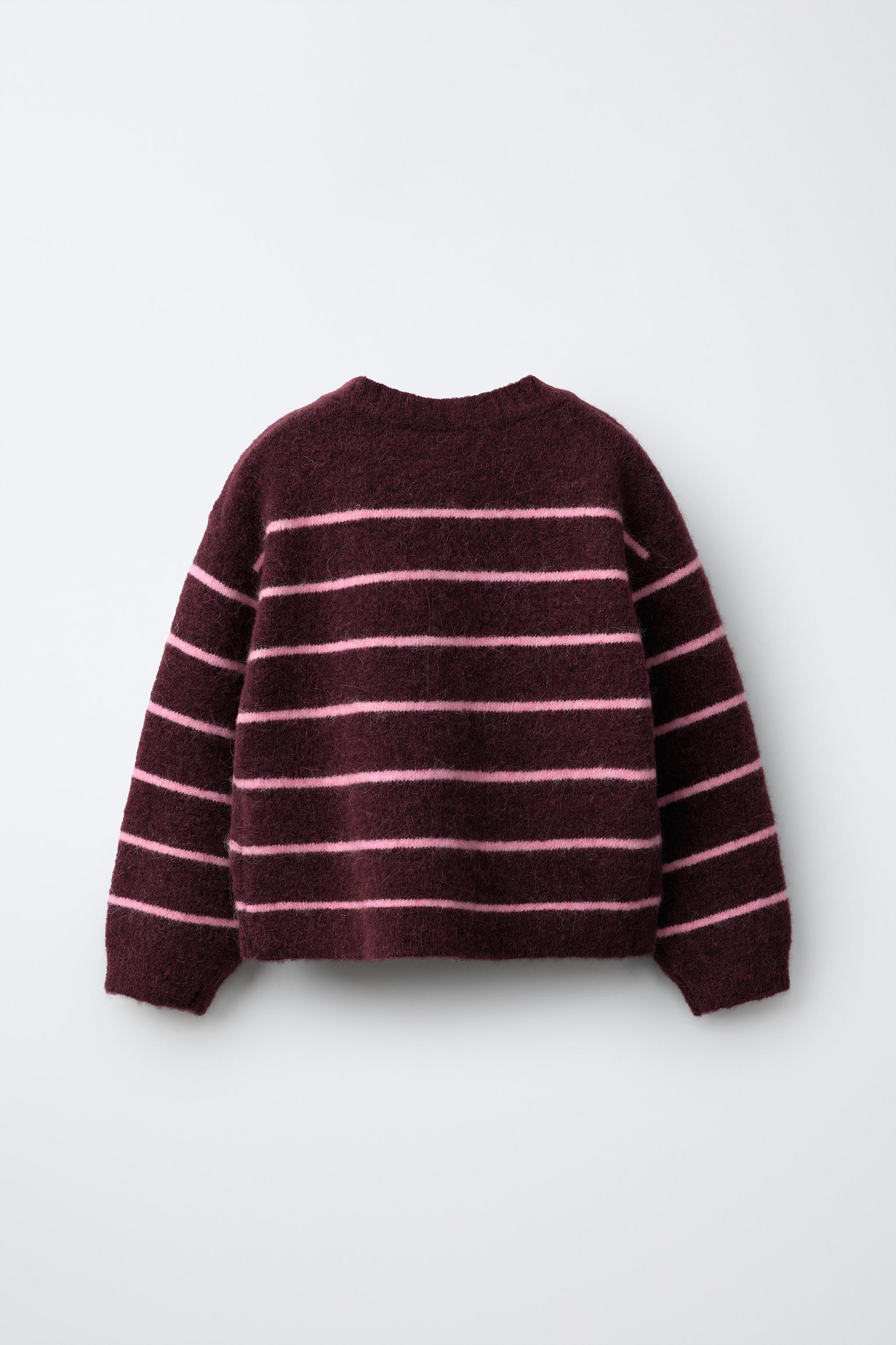 WOOL AND ALPACA BLEND STRIPED CARDIGAN — Burgundy
