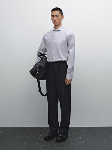 Camisa rayas slim fit 100% algodón - Celeste de Zara - Imagen 0