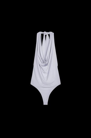 HALTER NECK FLOWING BODYSUIT - Pearl grey by Zara - Image 0