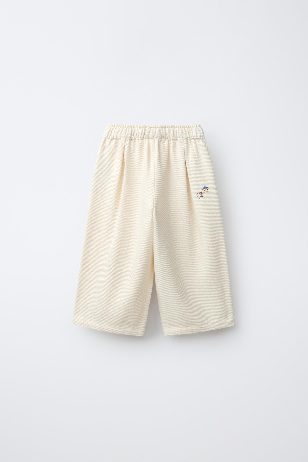 COZY EMBROIDERED BAGGY PANTS — Ecru