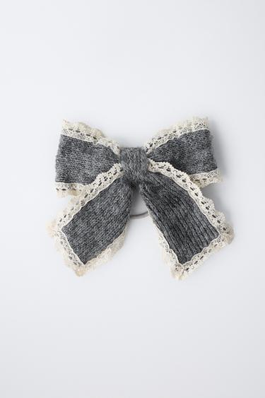 KNIT BOW HAIR CLIP SCRUNCHIE - Dark grey by Zara - Image 3