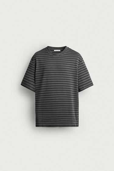 Zara RELAXED FIT INTERLOCK STRIPED T-SHIRT - striped