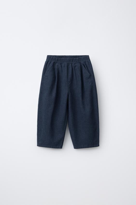 PANTALÓN BALLOON CON LINO - Índigo de Zara - Imagen 0