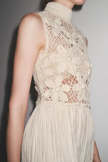 CONTRAST FLORAL EMBROIDERY DRESS - Ecru by Zara - Image 3