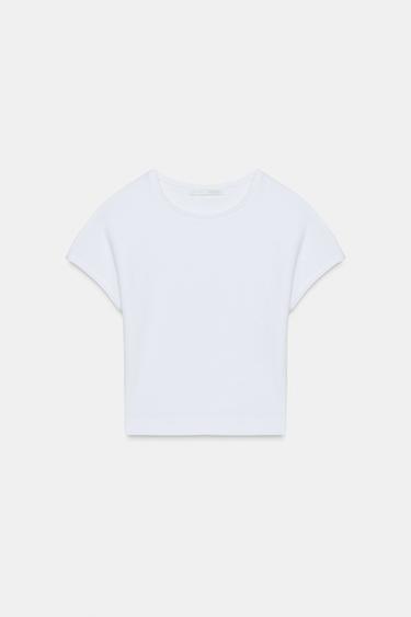 Zara SHORT SLEEVE CROPPED T-SHIRT - White