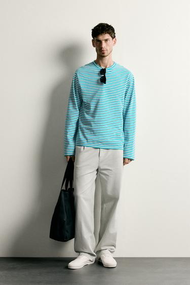 Zara SLUB STRIPED JACQUARD REGULAR FIT T-SHIRT - striped - Image 0