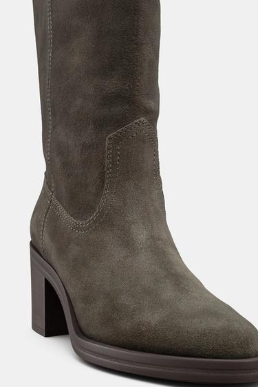 BOTTES À TALONS EN CROÛTE DE CUIR - Gris bleuté de Zara - Image 6