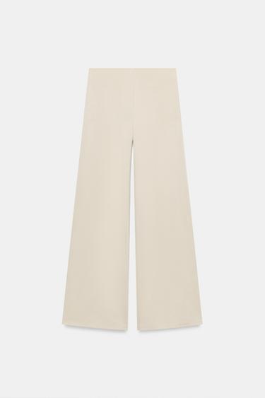 STRAIGHT-LEG PIQUÉ TROUSERS WITH BUTTONS - Ecru by Zara - Image 5