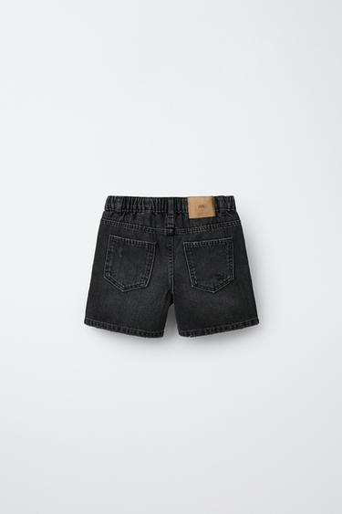 RIPPED BAGGY DENIM BERMUDA SHORTS - Black by Zara