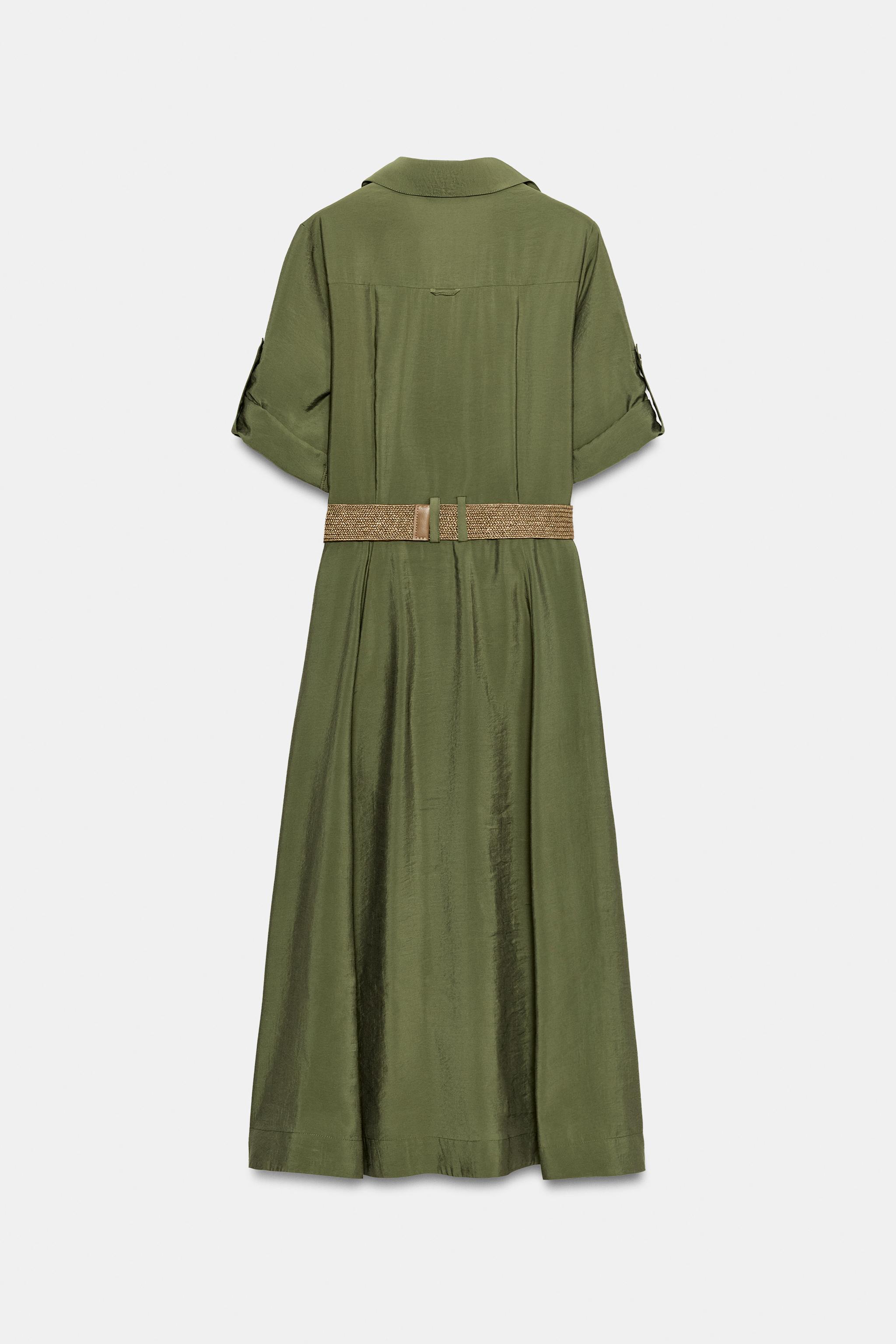 Женские платья Zara BELTED MIDI SHIRT DRESS — фото 9