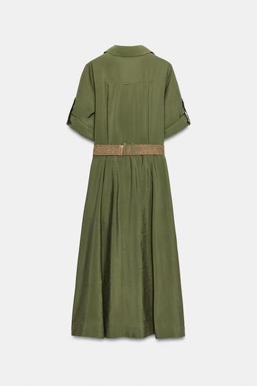 ROBE MI-LONGUE CHEMISE AVEC CEINTURE - Kaki de Zara - Image 8