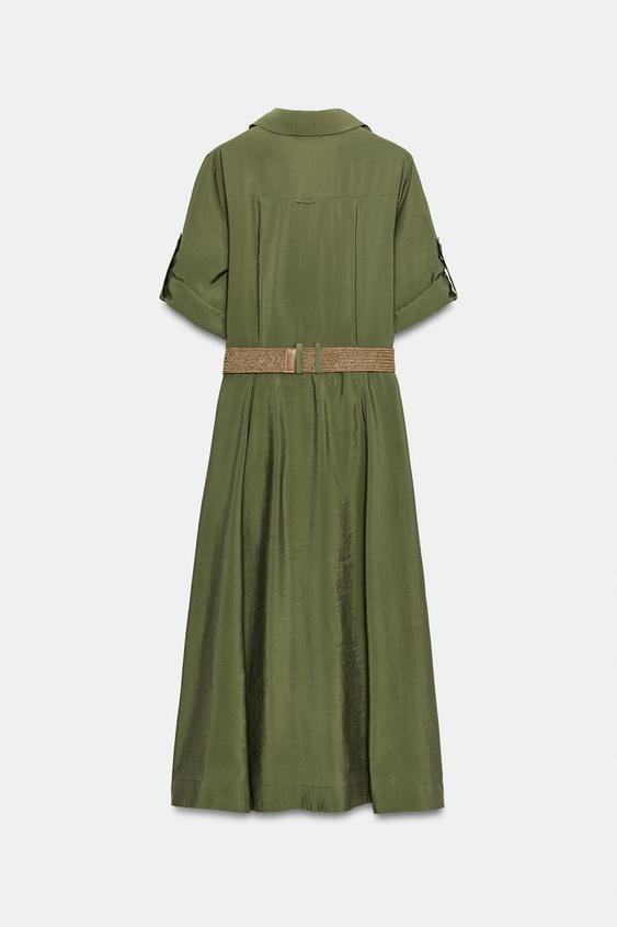 ROBE MI-LONGUE CHEMISE AVEC CEINTURE - Kaki de Zara - Image 8