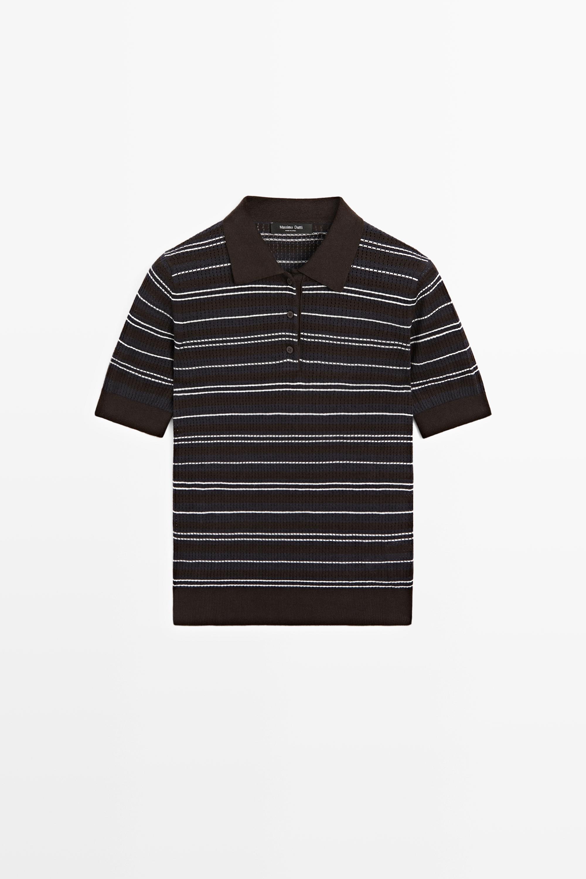 Polo ajouré rayé en coton mélangé