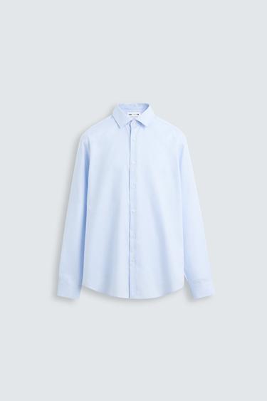 Zara REGULAR FIT TEXTURED SHIRT - Sky blue