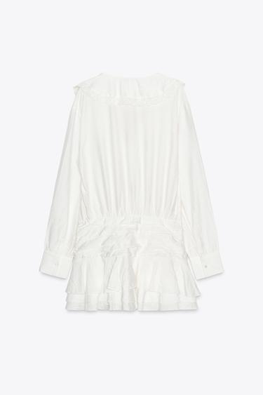 EMBROIDERED RUFFLE SHORT DRESS - White by Zara - Image 7
