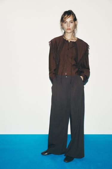 CALÇA COM PREGAS - Cinza grená da Zara - Imagem 0